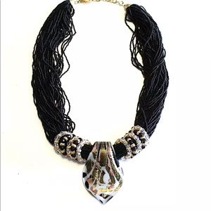 BLACK & GOLD CRYSTAL BEAD NECKLACE MADE IN MURANO.